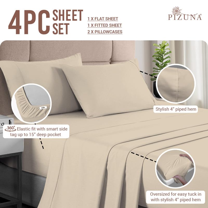 100% Cotton Sheets Set Full 400 Thread Count Beige