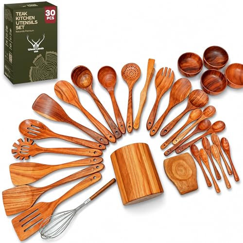 30 Pcs Teak Wooden Utensil Set (30 Count)