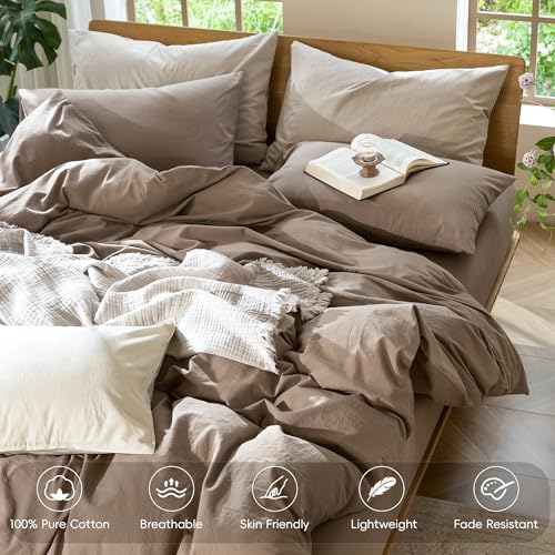 Duvet Cover Set 100% Washed Cotton Linen Like Full (16 Ounce)