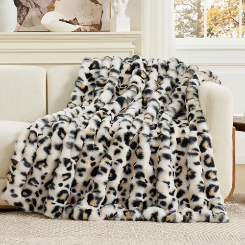 Leopard Print Faux Fur Throw Blanket for Couch
