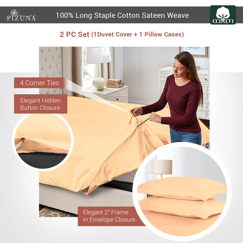100% Cotton Twin Duvet Cover Set 400 Thread Count Light Orange