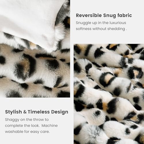 Leopard Print Faux Fur Throw Blanket for Couch