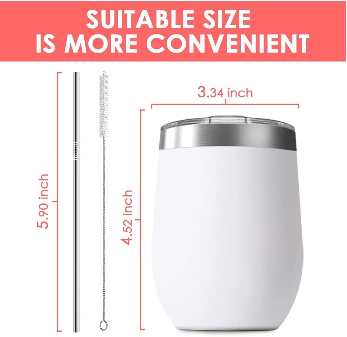 12oz Wine Tumbler with Lid With straw Stainless Steel Wine Tumbler Cups Double Wall Vacuum Insulated Travel Mugs Stemless Cup 25 Pack (25 Count)