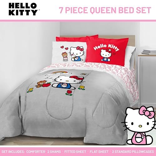 Sanrio Hello Kitty Queen Comforter Set 7 Piece Bedding for Girls