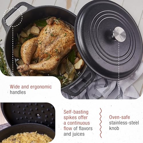 6 Quart Cast Iron Dutch Oven with Lid and Dual Loop Handles