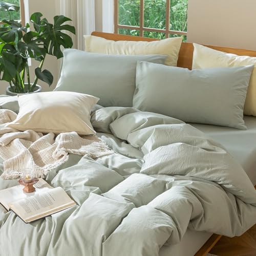 Duvet Cover Set 100% Washed Cotton Linen Like Alaska King