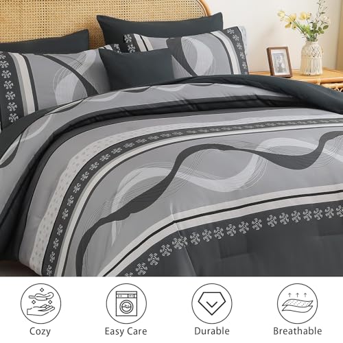 Anibeddin Grey Comforter Set King Size