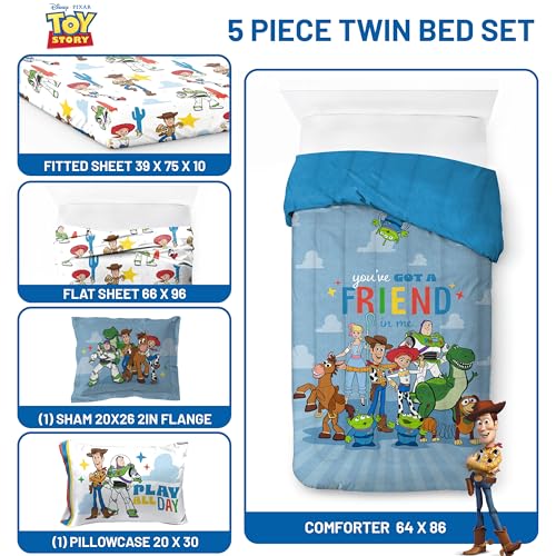 Disney Pixar Toy Story 5 Piece Twin Bed in a Bag Kids Comforter Set with Sheets & Sham