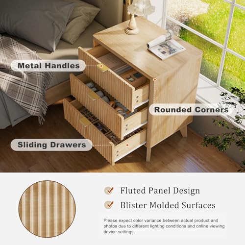 Fluted Night Stand with 3 Drawers