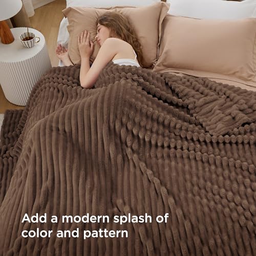 Soft Full Size Fleece Blankets for Bed Brown 84"x90"