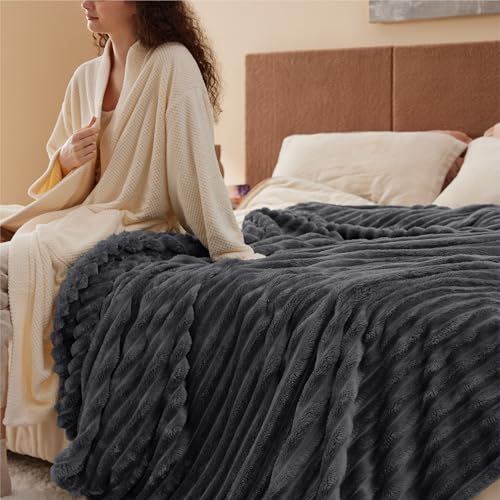 Soft King Size Blankets for Bed Grey 108"x90"