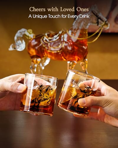 Horse Whiskey Decanter Gift Set with 2 Cowboy Glasses (3 Count)