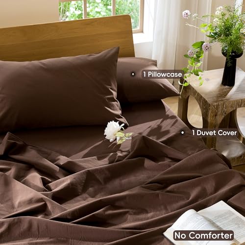 Duvet Cover Set 100% Washed Cotton Linen Like Twin (64 Ounce)
