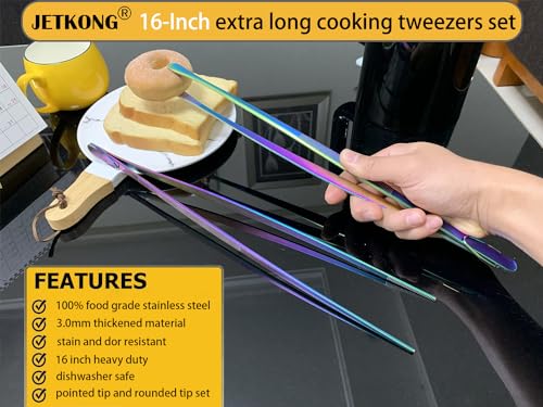 2 Pcs 16 Inch Stainless Steel Fine Tongs Extra Long Chopstick Tongs Long Kitchen Forceps for Cooking