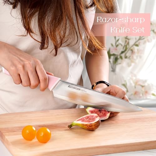 Knife Set Kitchen Knives Set with Block and Sharpener 15 Pcs German Stainless Steel Knives Sharp Blade Dishwasher Safe Deba Knives with Ergonomic Handle (15 Count)