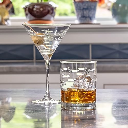 School of Fish 13 oz Double Old Fashioned Whiskey Cocktail Glass (2 Count)
