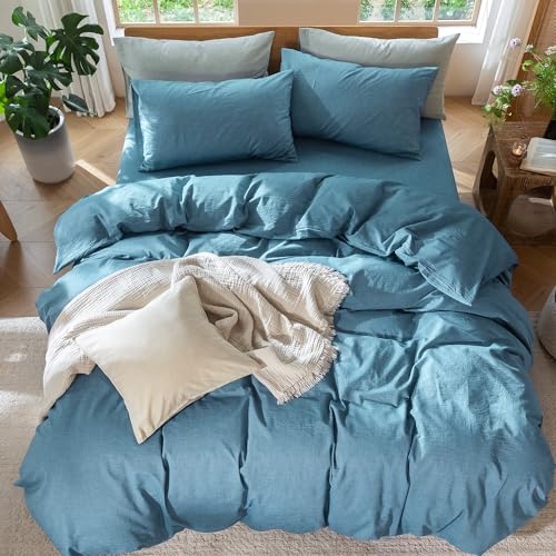 Duvet Cover Set 100% Washed Cotton Linen Like Queen