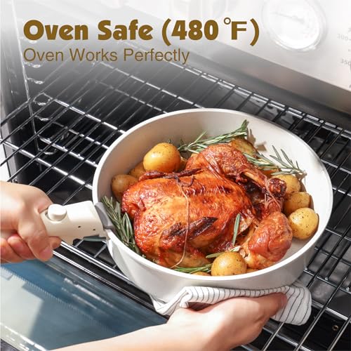 24 Piece Nonstick Detachable Handle Pots and Pans Set White
