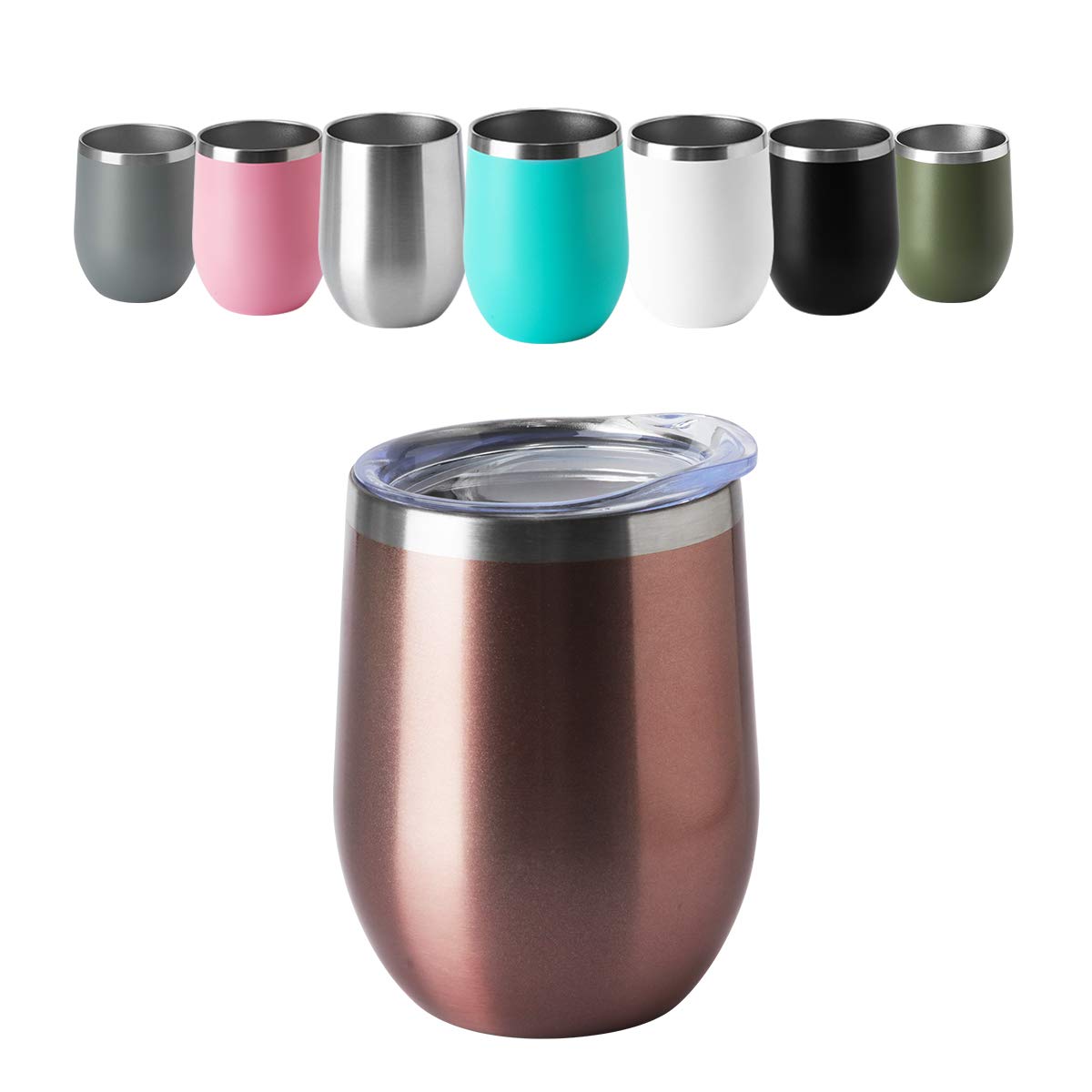 12oz Wine Tumbler with Lid Stemless Wine Glasses Double Wall Vacuum Travel Mugs stainless steel Coffee Cup for Cold & Hot Drinks Wine Coffee Cocktails Beer 12 Pack Rose Gold (12 Count)