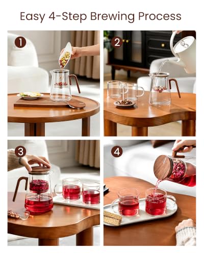 Magnetic Glass Teapot with Infuser and 2 Cups for Loose Tea