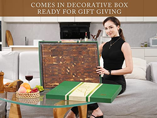 Acacia End Grain Wood Cutting Board 24x18x2 In Thick Butcher Block