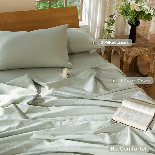 Duvet Cover Set 100% Washed Cotton Linen Like Alaska King