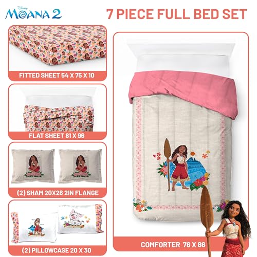 Disney Moana Full Comforter Set 7 Piece Kids Bedding for Girls