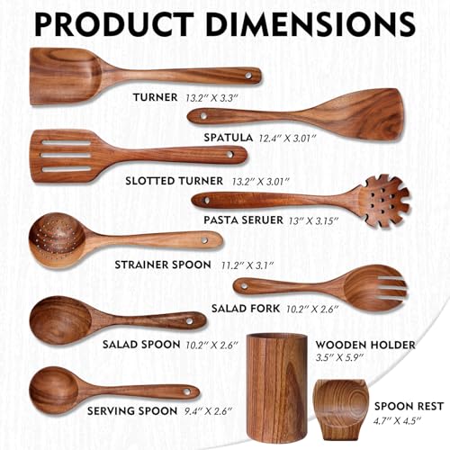 Wooden Spoons for Cooking 10 Pieces Set (10 Count)