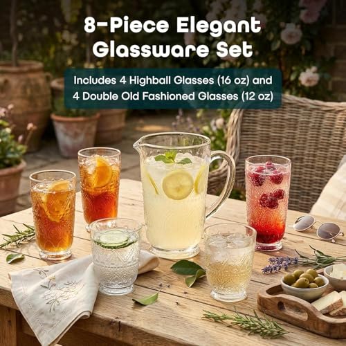 Vintage Drinking Glasses Set of 8 Elegant Glassware Set (8 Count)