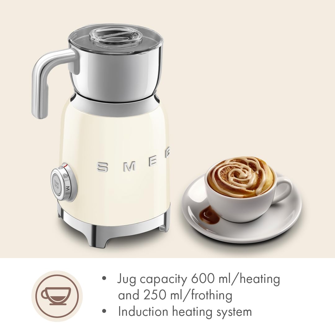Retro 50's Style Milk Frother with 2 Disks 6 Preset Programs Hot or Cold Frothing and Induction Heating