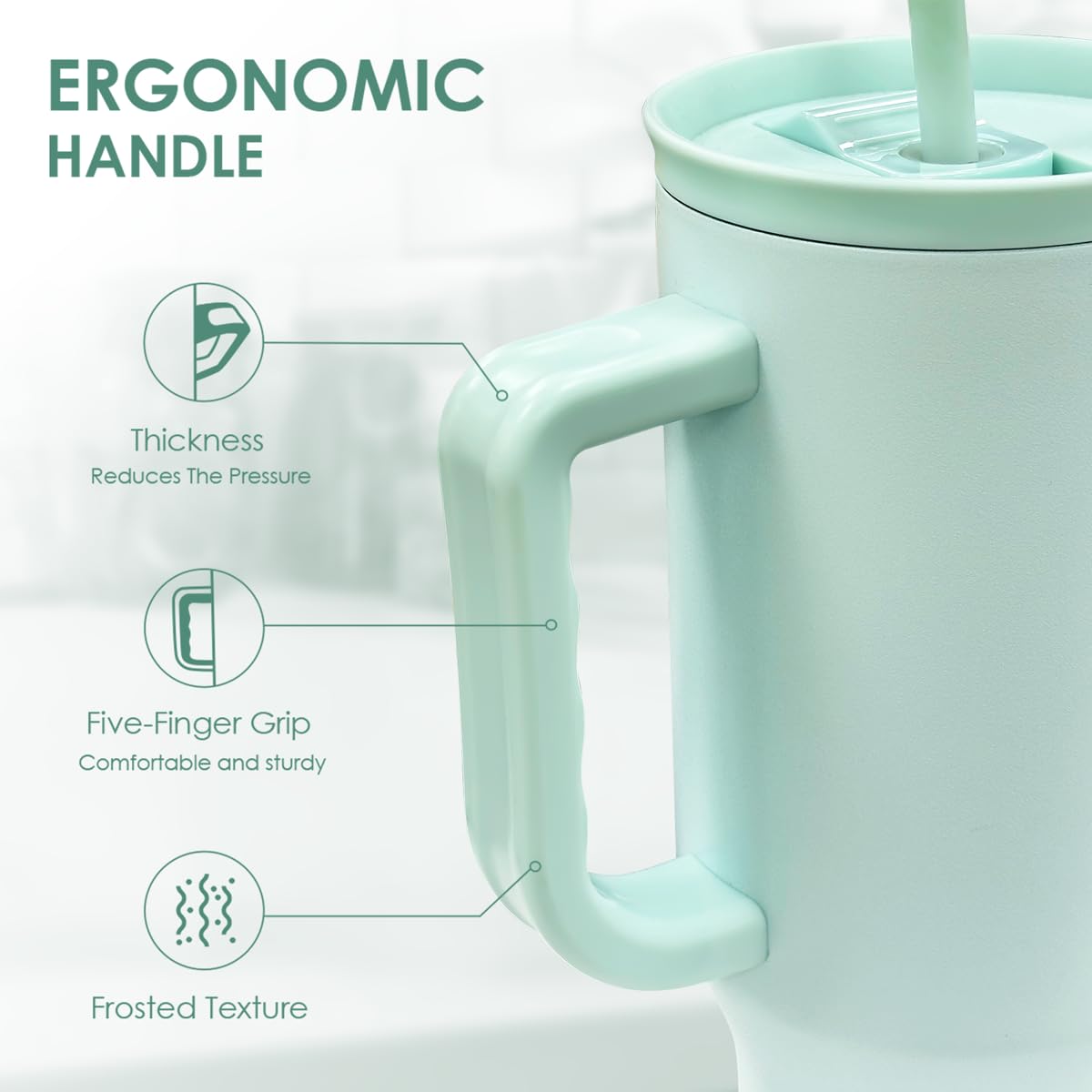 Mint 40oz Tumbler with Handle and Straw