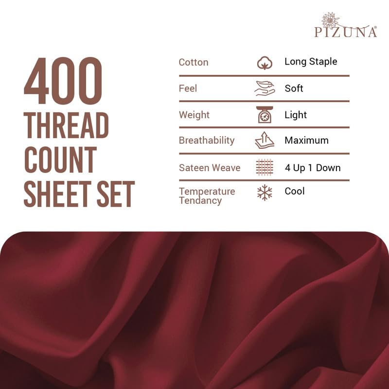 100% Cotton Sheets Set Queen 400 Thread Count Rio Red