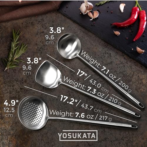 17" Stainless Steel Wok Spatula Ladle and Skimmer Spoon Set of 3 (3 Count)