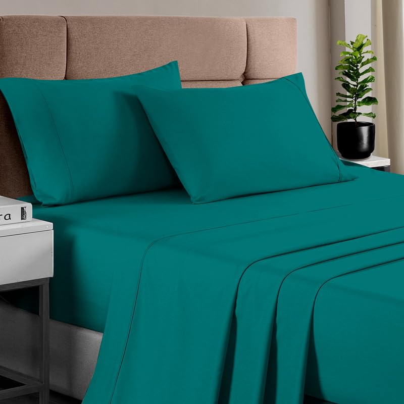 100% Cotton Sheets Set Twin XL 400 Thread Count Teal Green