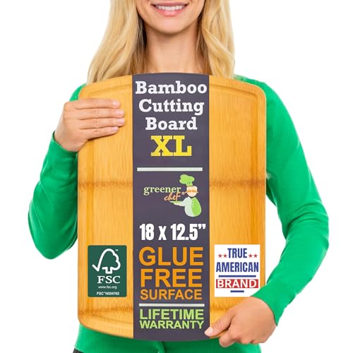 FSC Certified Extra Large Bamboo Cutting Board Featuring 18 Inch Glue