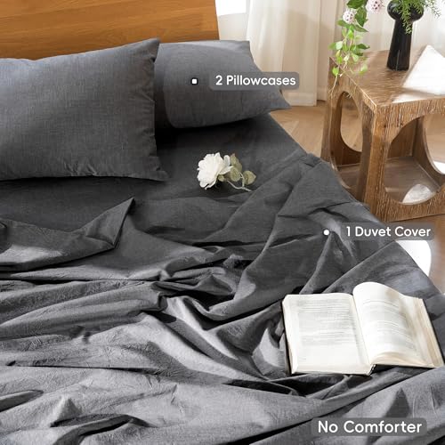 Duvet Cover Set 100% Washed Cotton Linen Like Super King Plus (3 Piece Set)