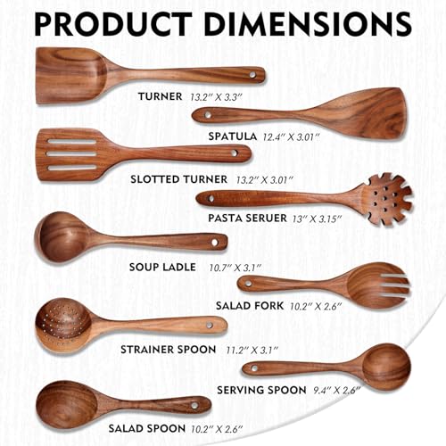 Wooden Spoons for Cooking 9 Pieces Set (9 Count)