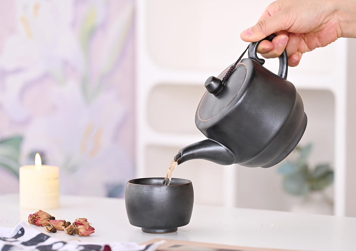 Rural Style Ceramic Teapot with Stainless Steel Infuser 16 OZ Black