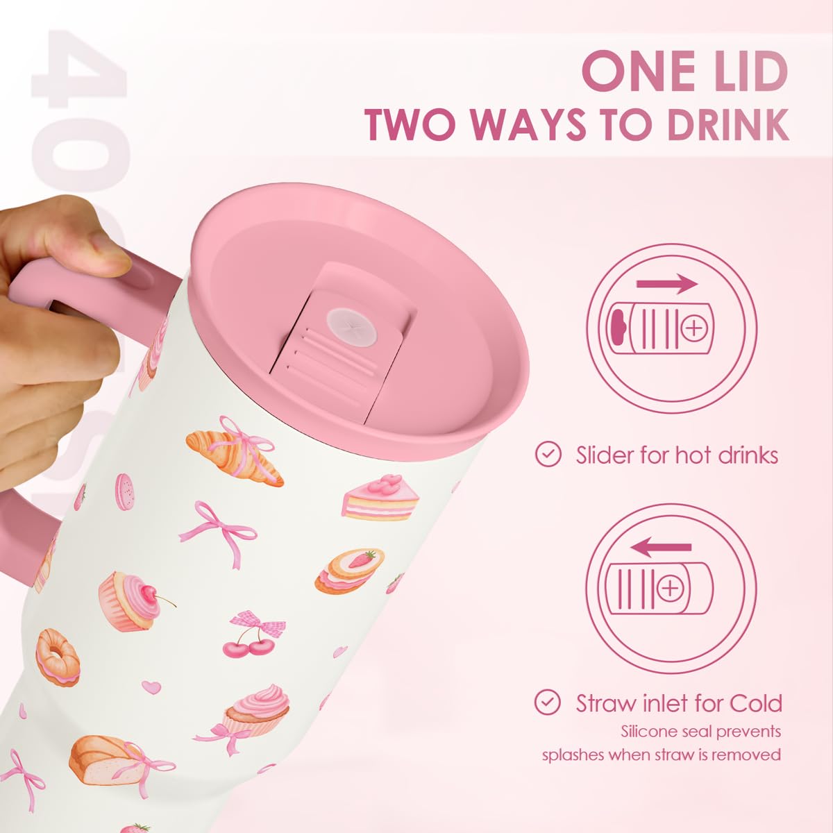 Dessert 40oz Tumbler with Handle and Straw