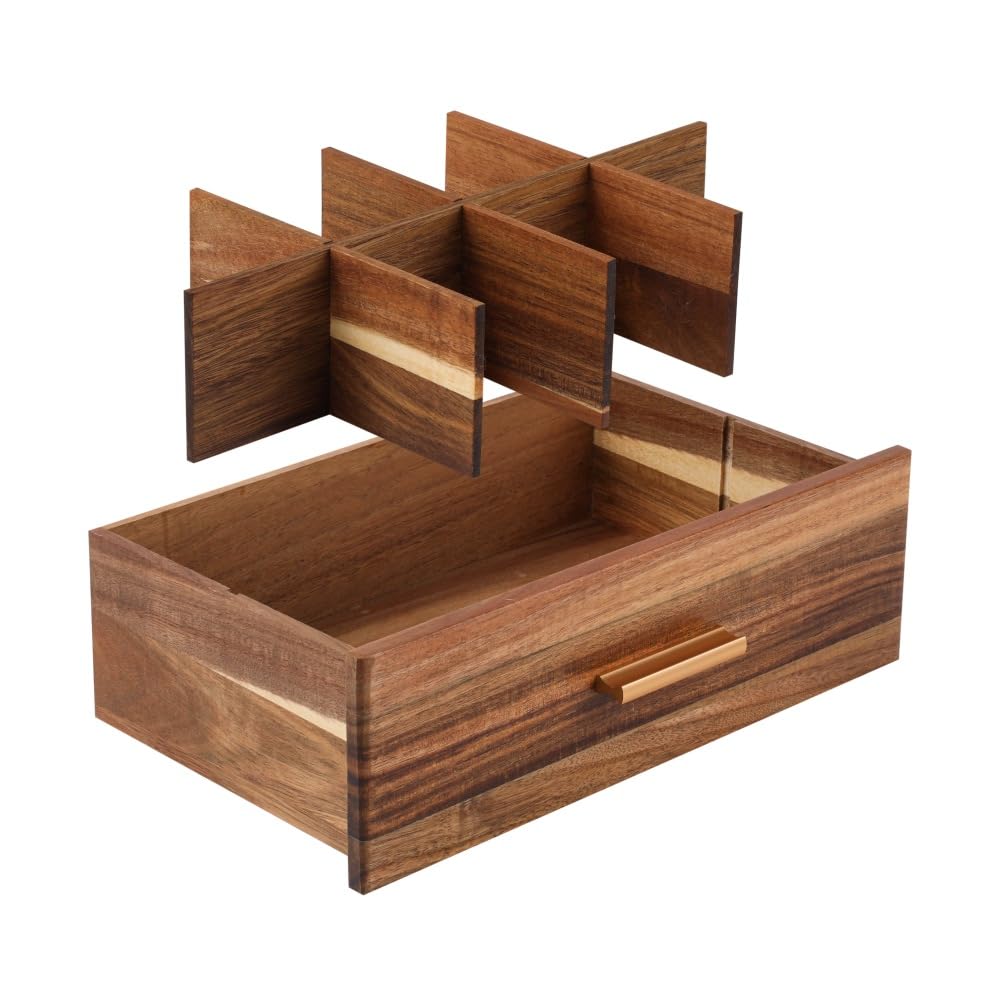 Tea Organizers and Storage Box Tea Station organizer for Countertop with 4 Cotton Woven Coasters Acacia Wood Tea Bag Organizer Drawer Teabag Holder with 8 Compartments Wooden Sugar Packet Holder