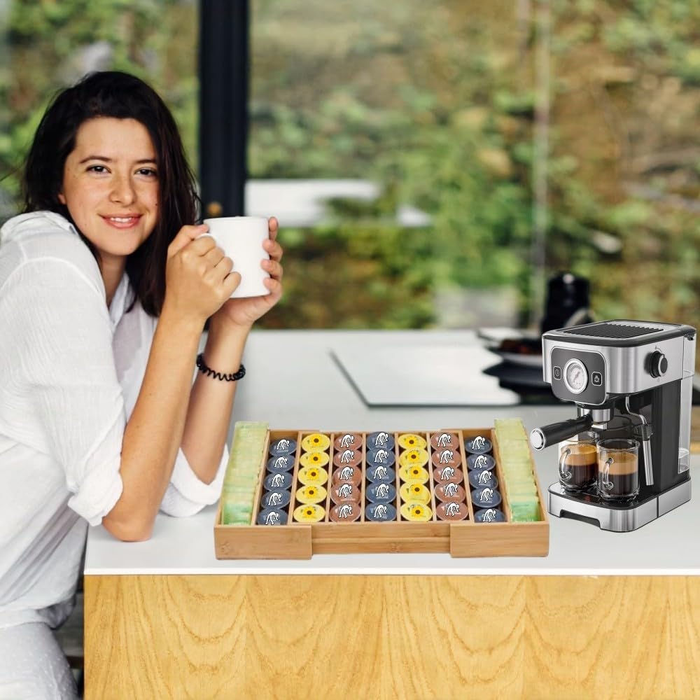 K Cup Holder Bamboo Coffee Pod Holder Drawer Organizer