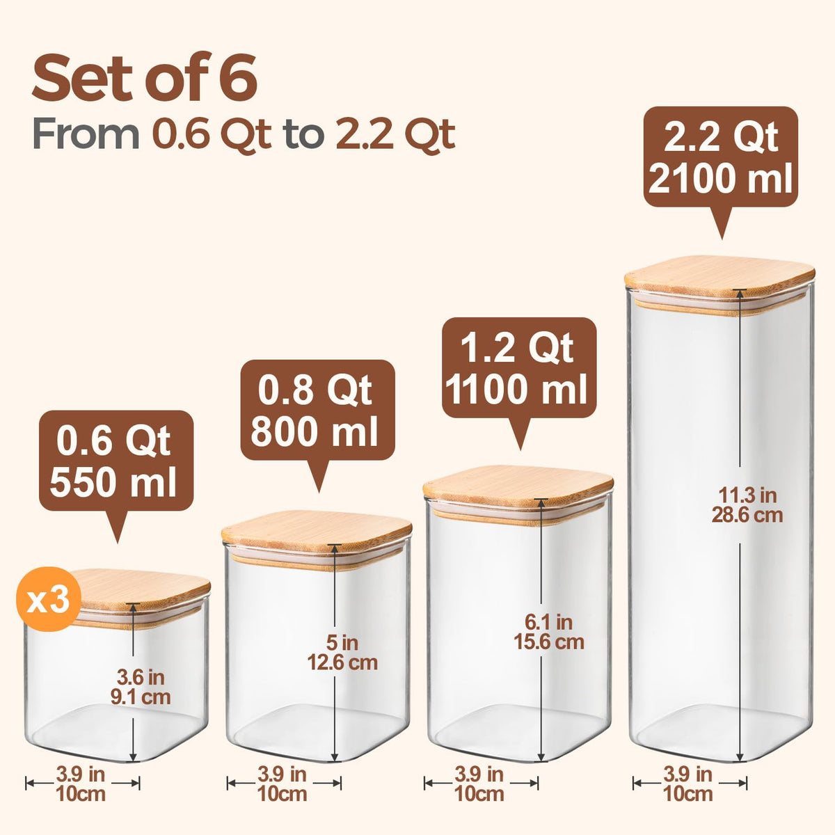 Glass Storage Containers Set of 6 (6 Count)