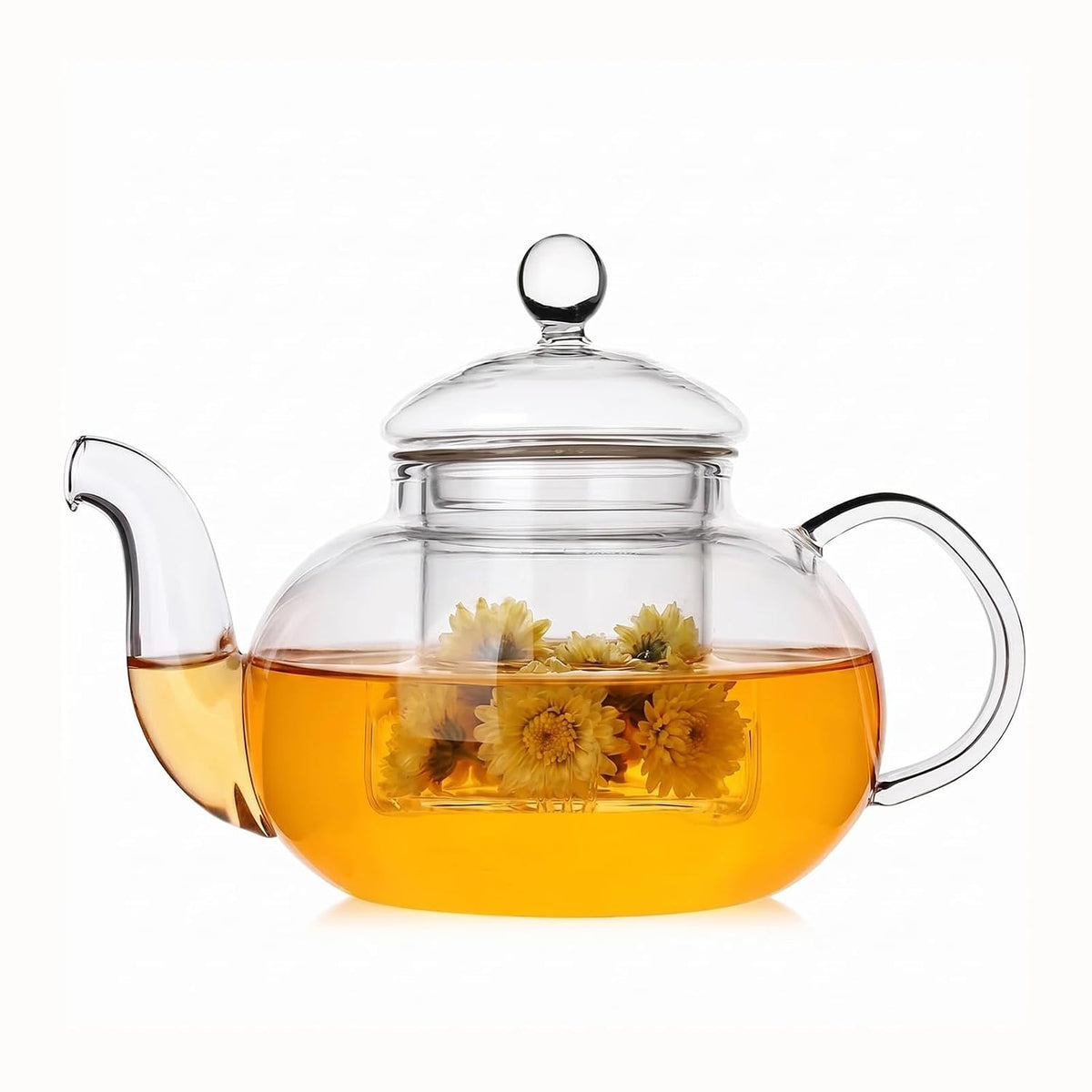 800ml(27oz) Borosilicate Glass Teapot with Removable Glass Infuser, Stovetop Safe Clear Tea Kettle for Blooming Tea & Loose Leaf Tea