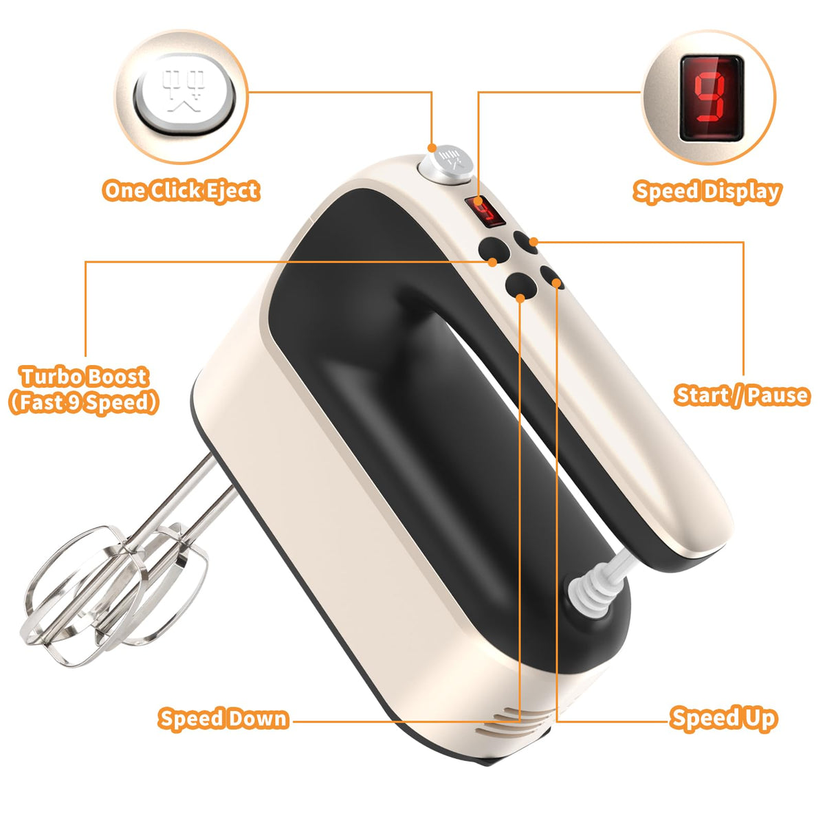 9 Speed Digital Hand Mixer Electric