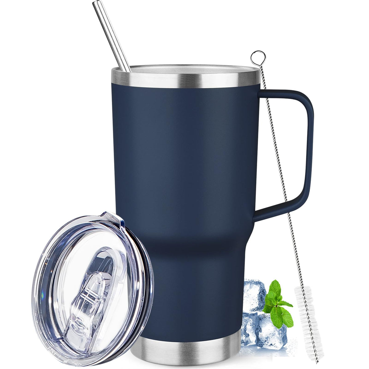 20 oz Tumbler with Handle Stainless Steel Insulated Coffee Mug Tumbler with Lid and Straw Double Wall Vacuum Insulated Coffee Mug Leak Proof Travel Mug Tumbler for Hot and Cold Drink