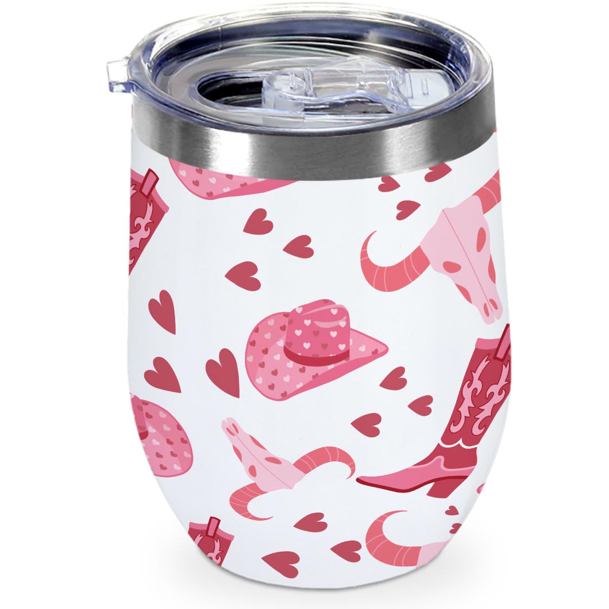 Pink Cowgirl Gifts 12 oz Insulated Wine Tumbler with Lid