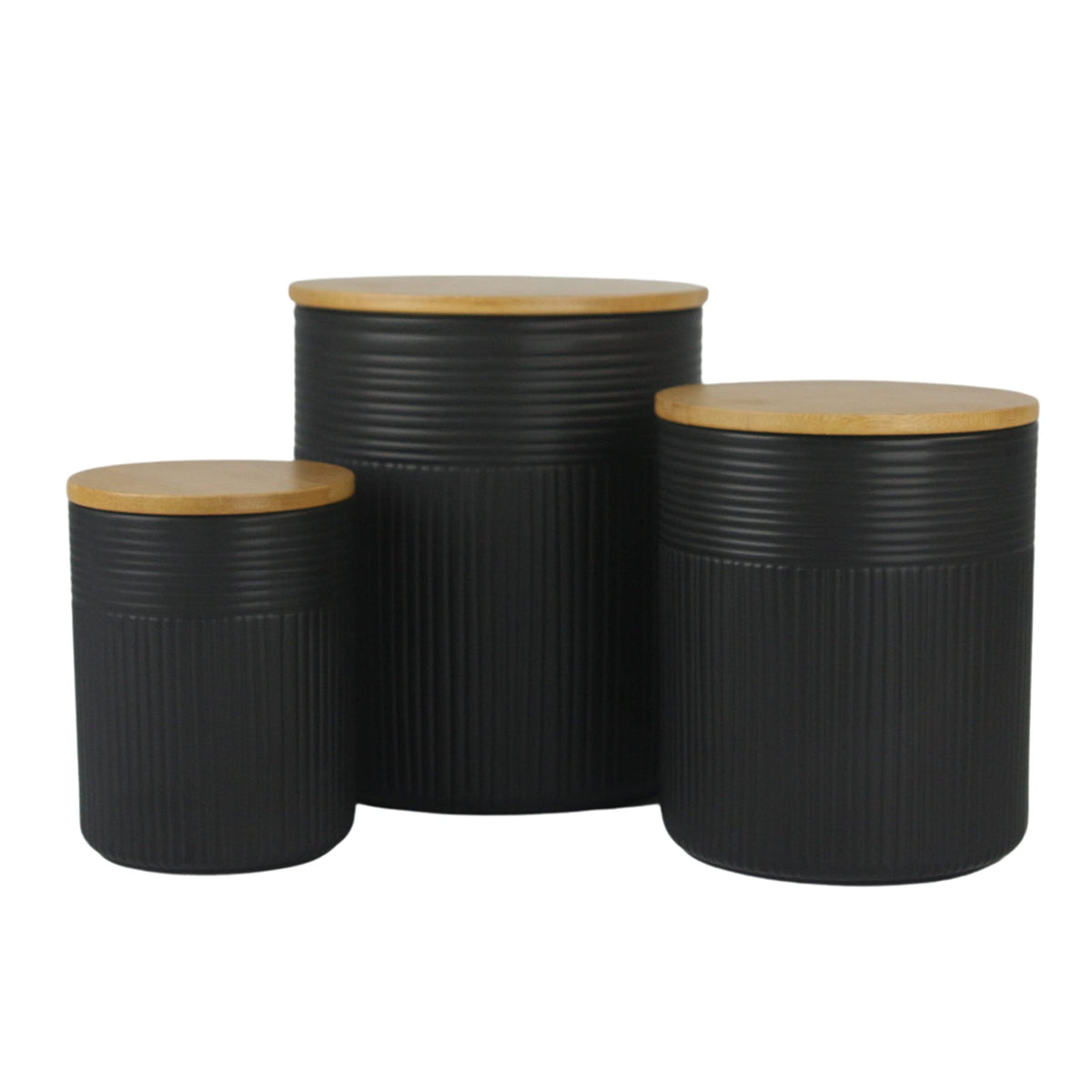 Luca Matte Black Embossed Ceramic Kitchen Canister Set (3 Count)