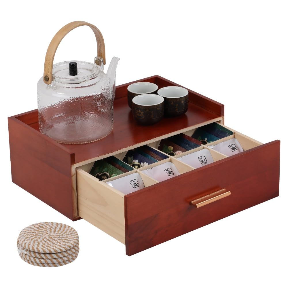 Tea Bag Organizer with Drawer Wooden Tea Box