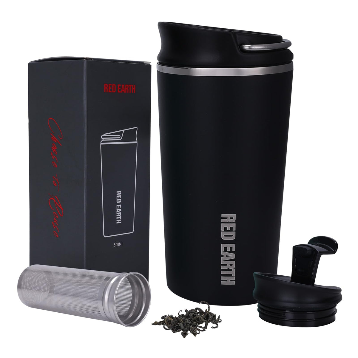 17oz Travel Mug with Infuser and Two Lids. Vacuum Insulated 316 Stainless Steel Coffee Mug. Dishwasher Safe Mug with Tea Strainer for Hot and Cold Brew Coffee or Tea