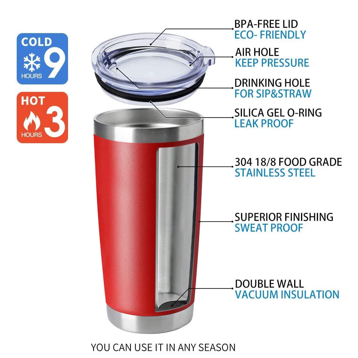 20oz Tumblers Stainless Steel Mugs with Lid Double Wall Vacuum Insulated Coffee Cups for Cold & Hot Drinks (8 Count)